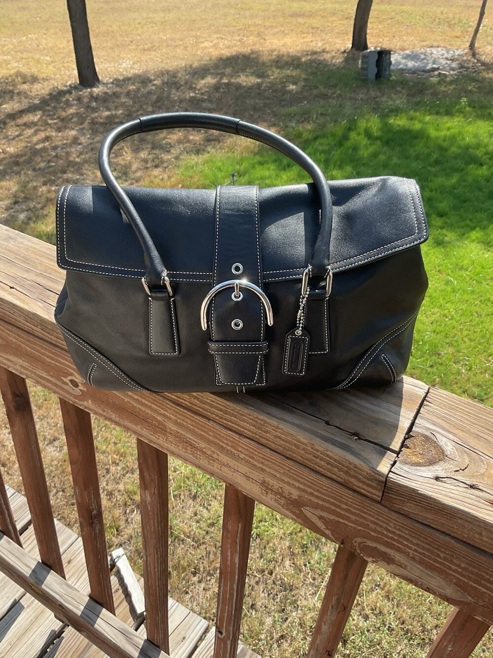 Coach Hampton Soho Flap Handbag Purse 9550 Black Leather Belt Buckle Y2k Vintage